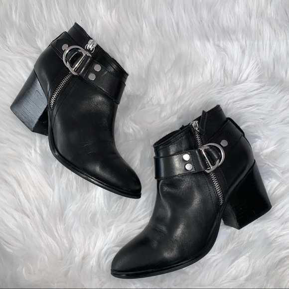 Marc Fisher Victa Moto Black Ankle Heeled Booties - Picture 7 of 10